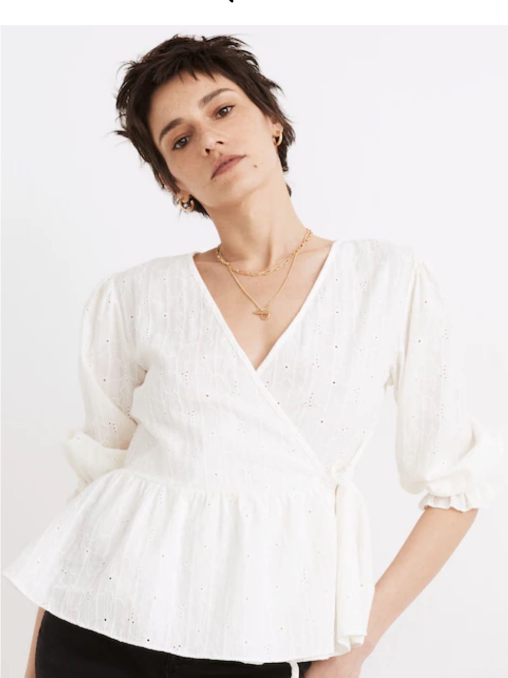 Madewell White Eyelet Wrap Peplum Blouse